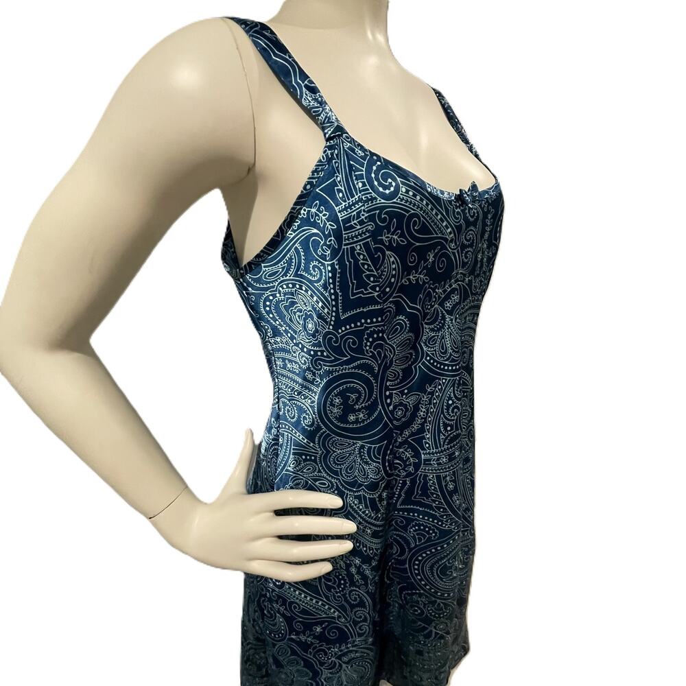 Morgan Taylor Blue Paisley Floral Nightgown Slip Dress M Side Slit Adjustable - Picture 6 of 16